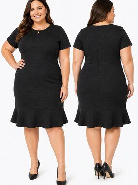 Michael Kors Black Ribbed Fit & Flare Midi Dress Plus Size 24W